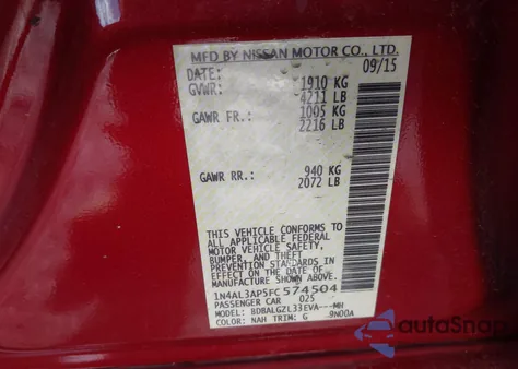 2015 Nissan Altima 2.5 S z USA, uszkodzony, nr VIN 1N4AL3AP5FC574504